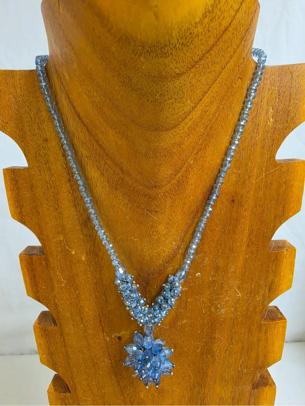 Handmade Blue Crystal Beaded Necklace Flower Pendant Statement Jewelry New